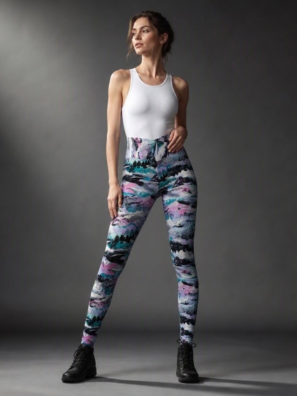 No Boundaries High-Waist Printed Leggings in White, Pink, Purple, Blue
